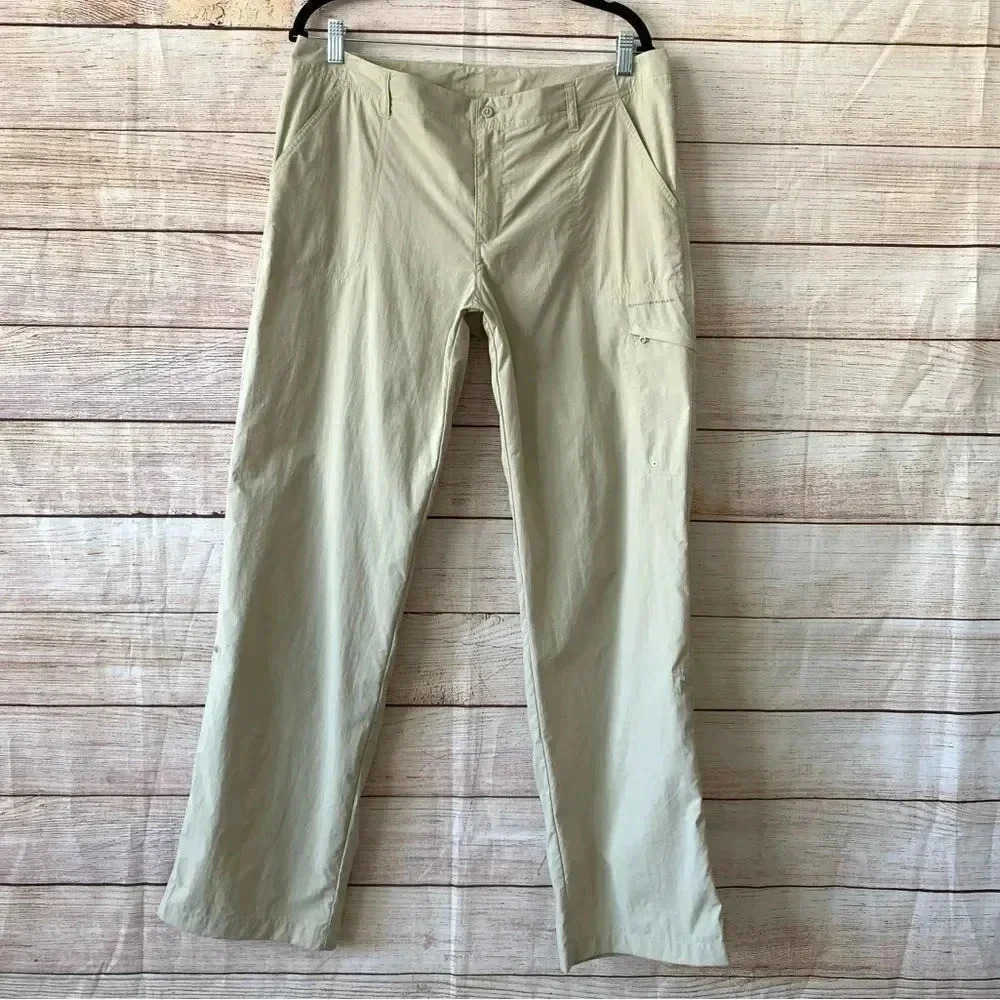 Columbia Performance Fishing Gear Pants Sz 14 Beige Roll Up Straight Wide Leg